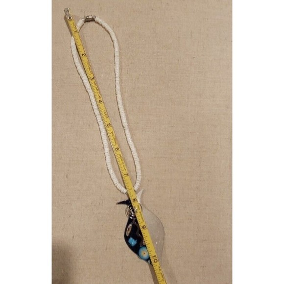 Vintage Enamel Fish Mix Media Pendant Puka Shell Necklace 16" Hawaiian Boho Surf - Picture 5 of 8